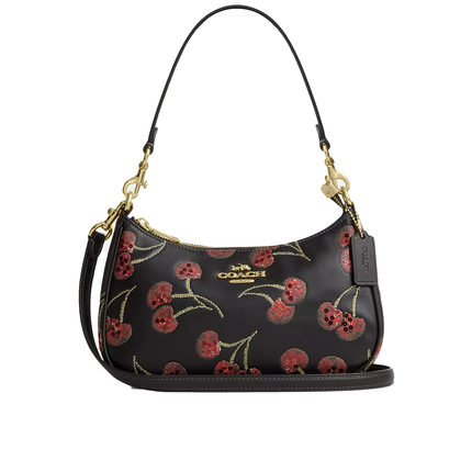 Coach Women's Teri Shoulder Bag With Cherry Print Gold/Black Multi