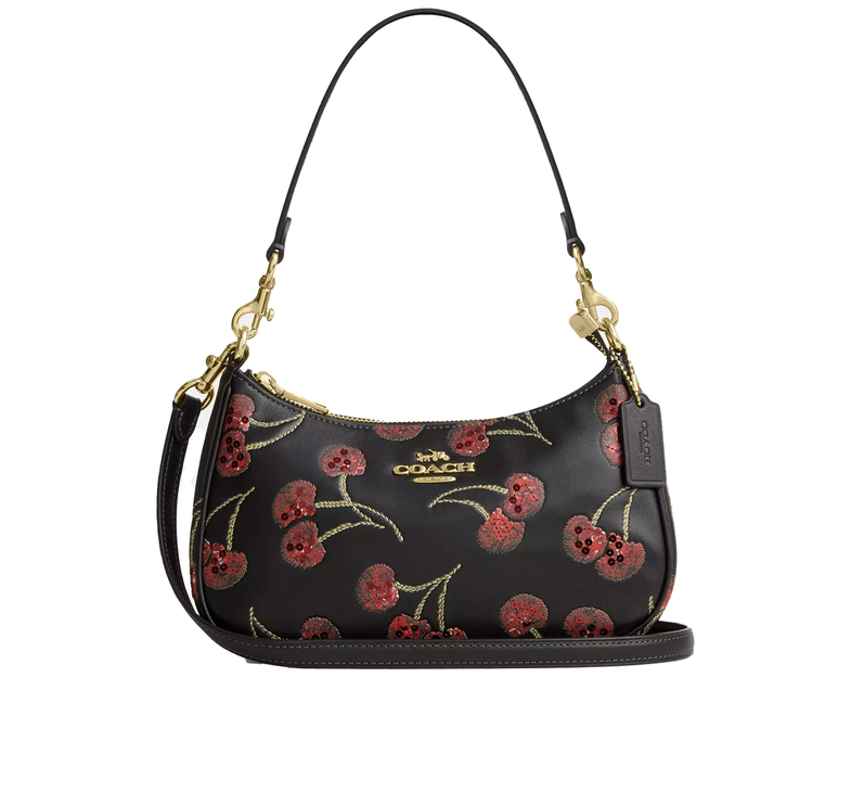 Coach Women's Teri Shoulder Bag With Cherry Print Gold/Black Multi