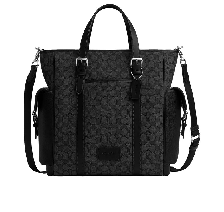 Coach Women's Sprint Tote In Signature Jacquard Silver/Charcoal/Black