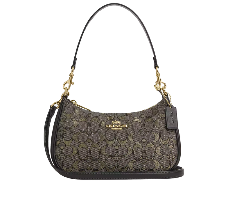 Coach Women's Teri Shoulder Bag In Signature Jacquard Gold/Charcoal