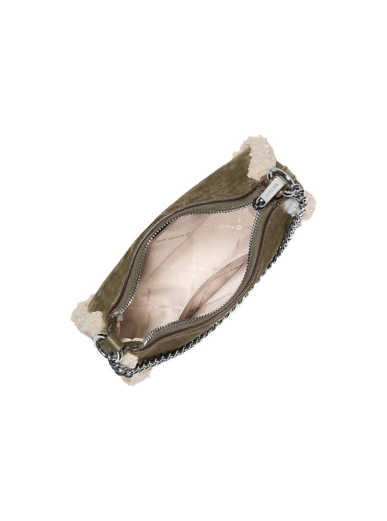 Michael Kors Women's Jet Set Small Suede and Faux Shearling Convertible Crossbody Bag Olive