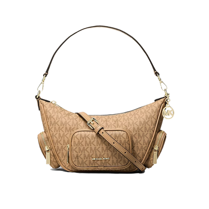 Michael Kors Women's Merritt Small Signature Logo Convertible Shoulder Bag Camel/Gold