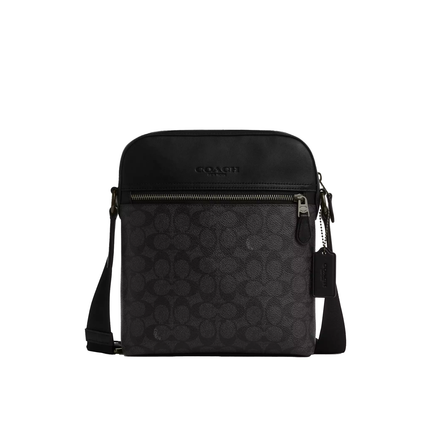 Coach Women's Houston Flight Bag In Signature Canvas Gunmetal/Charcoal/Black