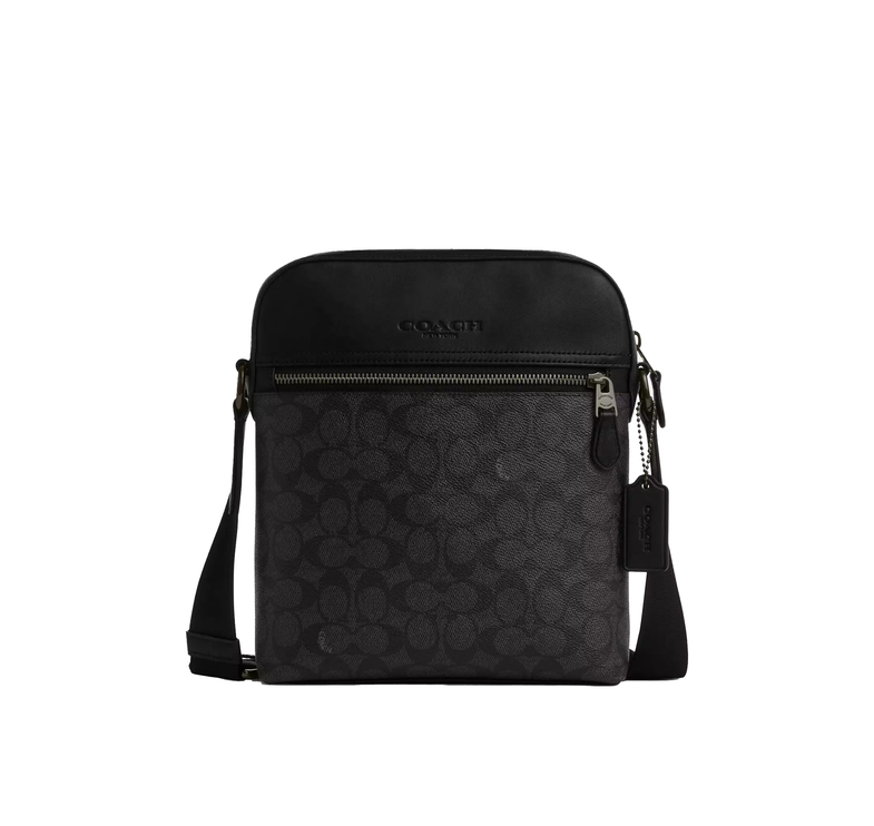 Coach Women's Houston Flight Bag In Signature Canvas Gunmetal/Charcoal/Black
