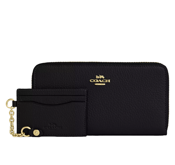 Coach Women's Long Zip Around Wallet With Detachable Card Case Gold/Black