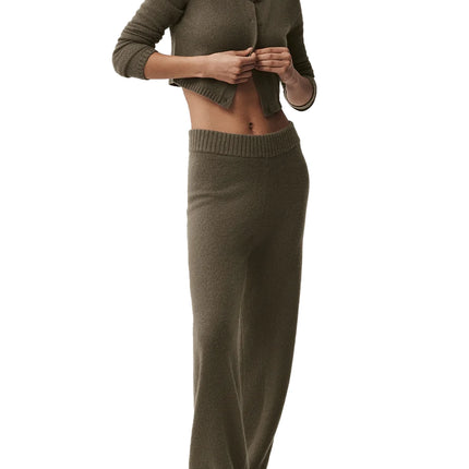 alo Women's Wool Cashmere High-Waist New Class Wide Leg Pant Olive Tree