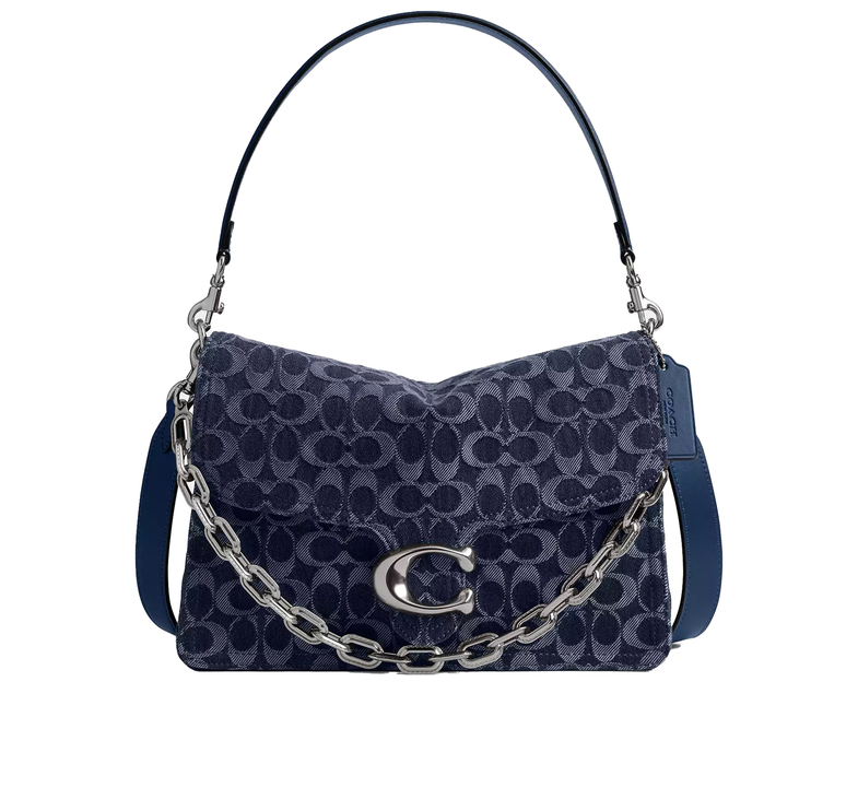 Coach Women's Chain Tabby Shoulder Bag 30 In Signature Denim Silver/Deep Blue Multi