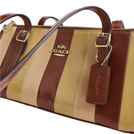 Coach Women's Asher Shoulder Bag With Striped Patchwork Gold/Redwood Multi