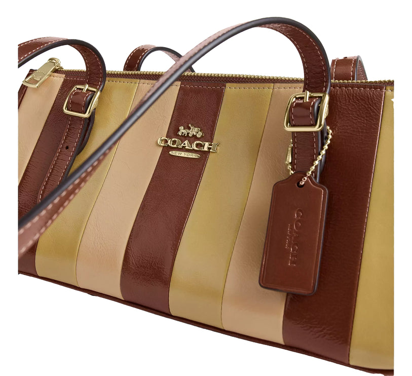Coach Women's Asher Shoulder Bag With Striped Patchwork Gold/Redwood Multi
