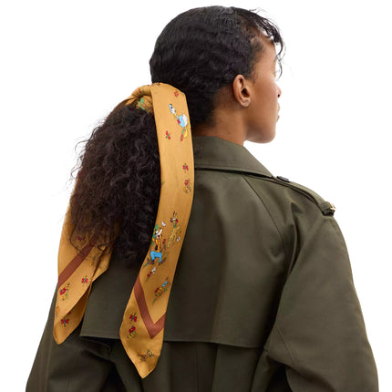 Coach Women's Disney X Coach Silk Square Scarf With Mickey Mouse And Friends Honey Brown