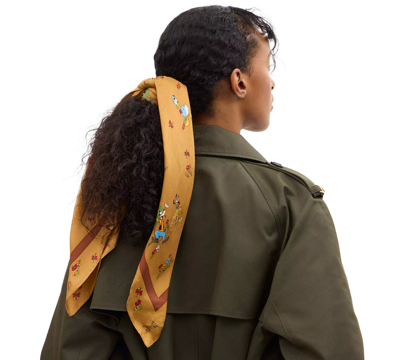 Coach Women's Disney X Coach Silk Square Scarf With Mickey Mouse And Friends Honey Brown