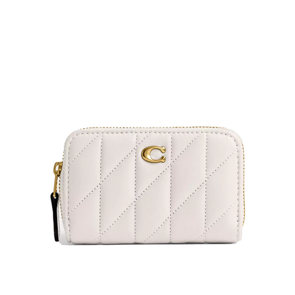 Coach Women's Essential Small Zip Around Card Case With Pillow Quilting Brass/Chalk