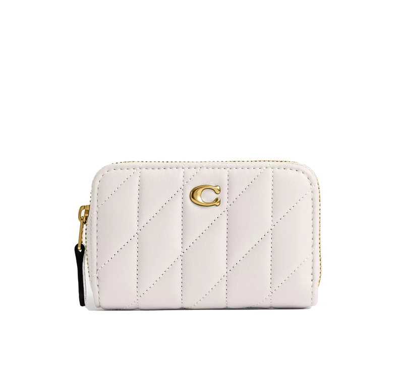 Coach Women's Essential Small Zip Around Card Case With Pillow Quilting Brass/Chalk