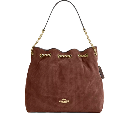 Coach Women's Evelyn Large Shoulder Bag With Quilting Suede/Gold