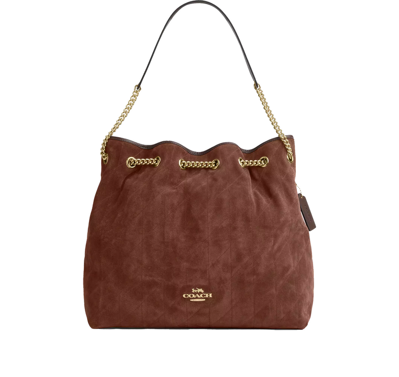 Coach Women's Evelyn Large Shoulder Bag With Quilting Suede/Gold