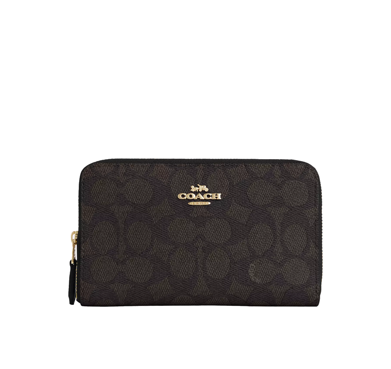 Coach Women's Medium Id Zip Wallet In Signature Canvas Gold/Walnut/Black