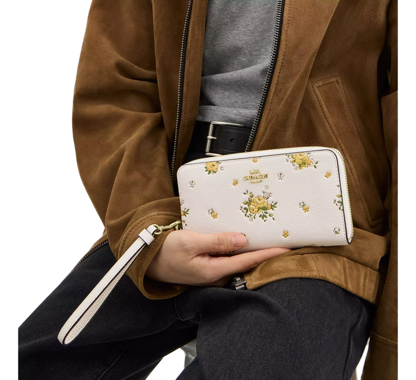 Coach Women's Long Zip Around Wallet With Floral Print Gold/Chalk Multi