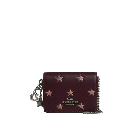 Coach Women's Boxed Mini Wallet On A Chain With Star Print Qb/Merlot Multi