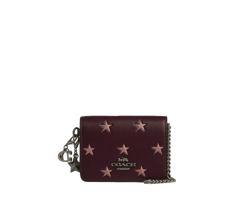 Coach Women's Boxed Mini Wallet On A Chain With Star Print Qb/Merlot Multi