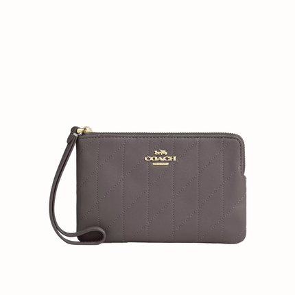 Coach Women's Corner Zip Wristlet With Quilting Gold/Slate
