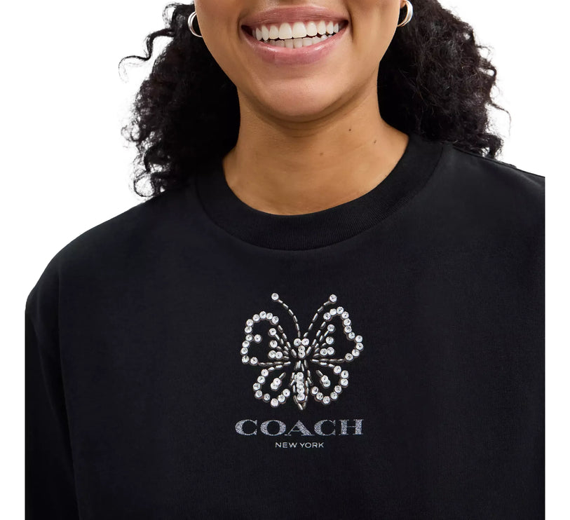 Coach Women's Butterfly Cropped T-Shirt Black