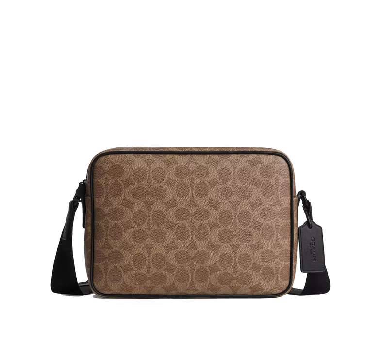 Coach Unisex Colton Crossbody Bag 25 In Signature Canvas Matte Black/Tan Black