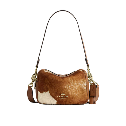 Coach Women's Mini Carey Crossbody Bag In Haircalf With Cow Print Gold/Cow Multi