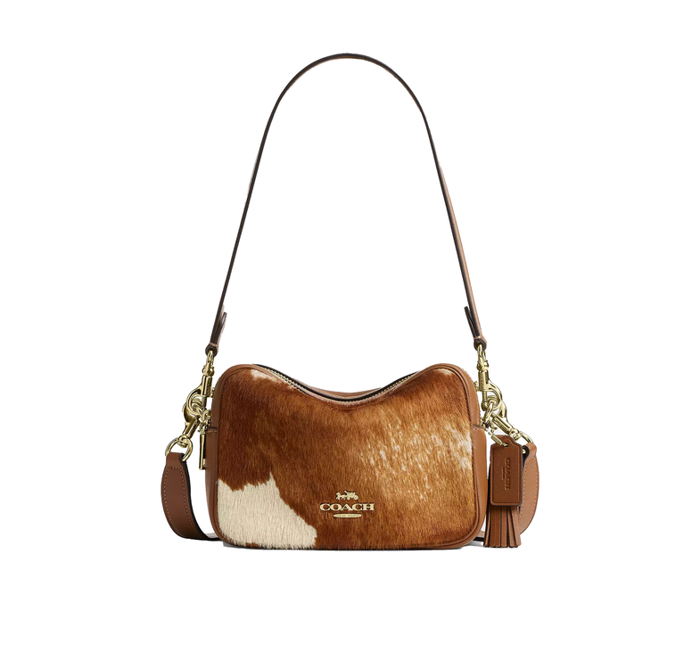 Coach Women's Mini Carey Crossbody Bag In Haircalf With Cow Print Gold/Cow Multi
