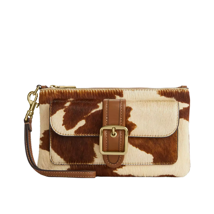 Coach Women's Ashton Wristlet In Haircalf With Cow Print Gold/Cow Multi