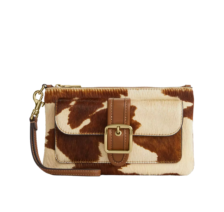 Coach Women's Ashton Wristlet In Haircalf With Cow Print Gold/Cow Multi