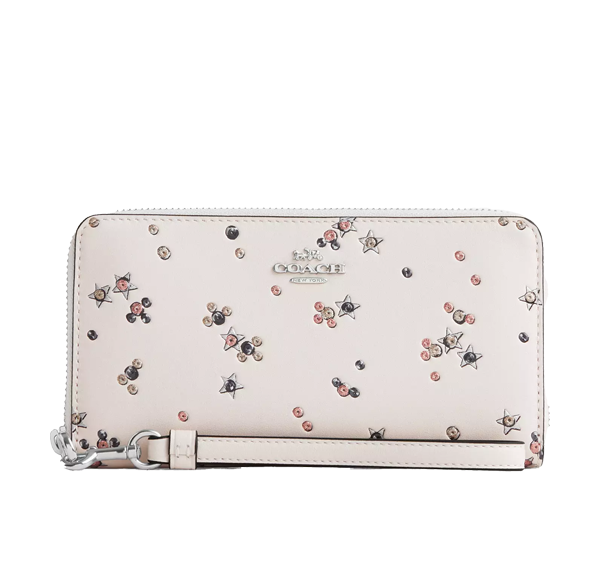 Coach Women's Long Zip Around Wallet With Star Print White/Silver