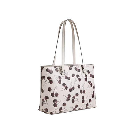 Coach Women's Station Tote Bag With Cherry Print White/Silver