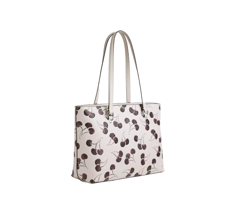 Coach Women's Station Tote Bag With Cherry Print White/Silver