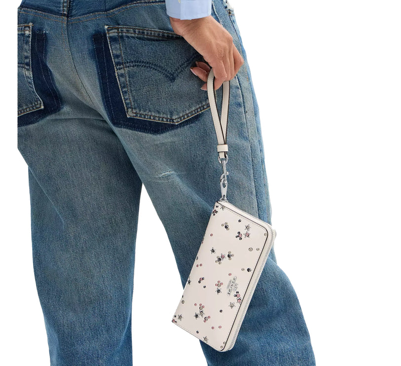Coach Women's Long Zip Around Wallet With Star Print White/Silver