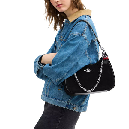 Coach Women's Teri Hobo Bag With Cherry Charm Suede Black/Silver