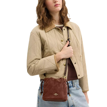 Coach Women's Faye Mini Drawstring Bag With Quilting Suede Gold