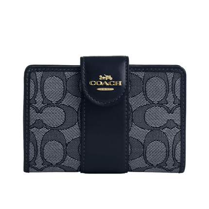 Coach Women's Medium Corner Zip Wallet In Signature Jacquard Gold/Navy/Midnight Navy