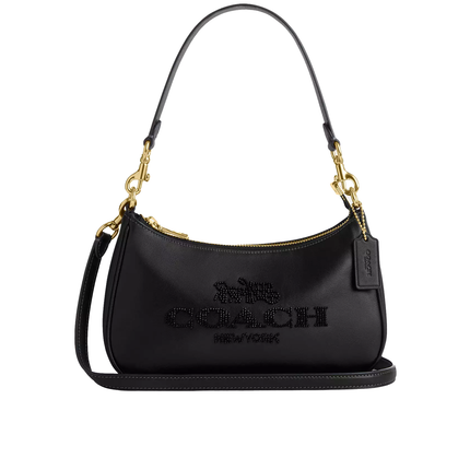 Coach Women's Teri Shoulder Bag With Beaded Coach Graphic Gold/Black