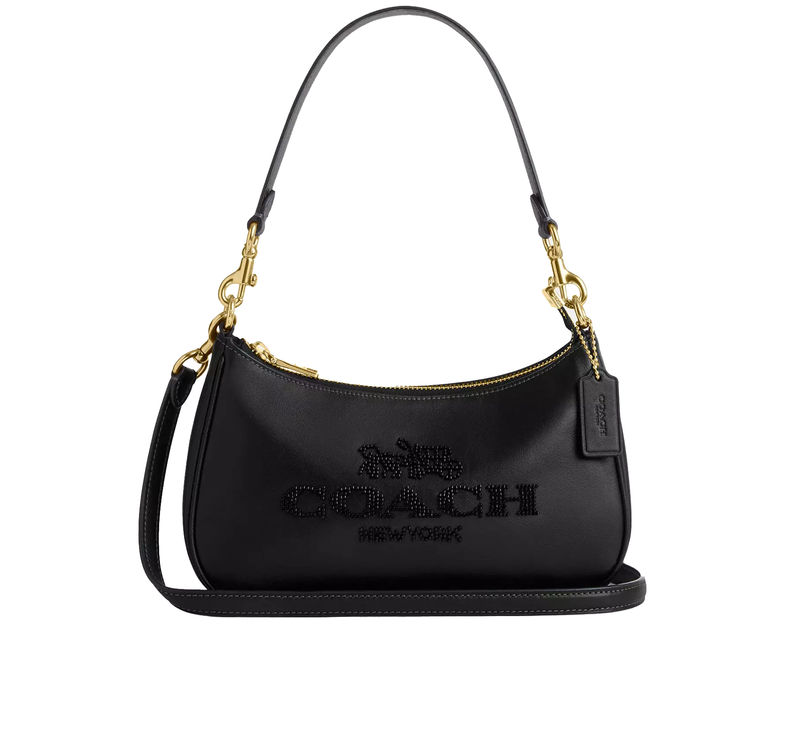 Coach Women's Teri Shoulder Bag With Beaded Coach Graphic Gold/Black