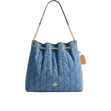 Coach Women's Evelyn Large Shoulder Bag In Regenerative Cotton With Quilting Gold/Indigo