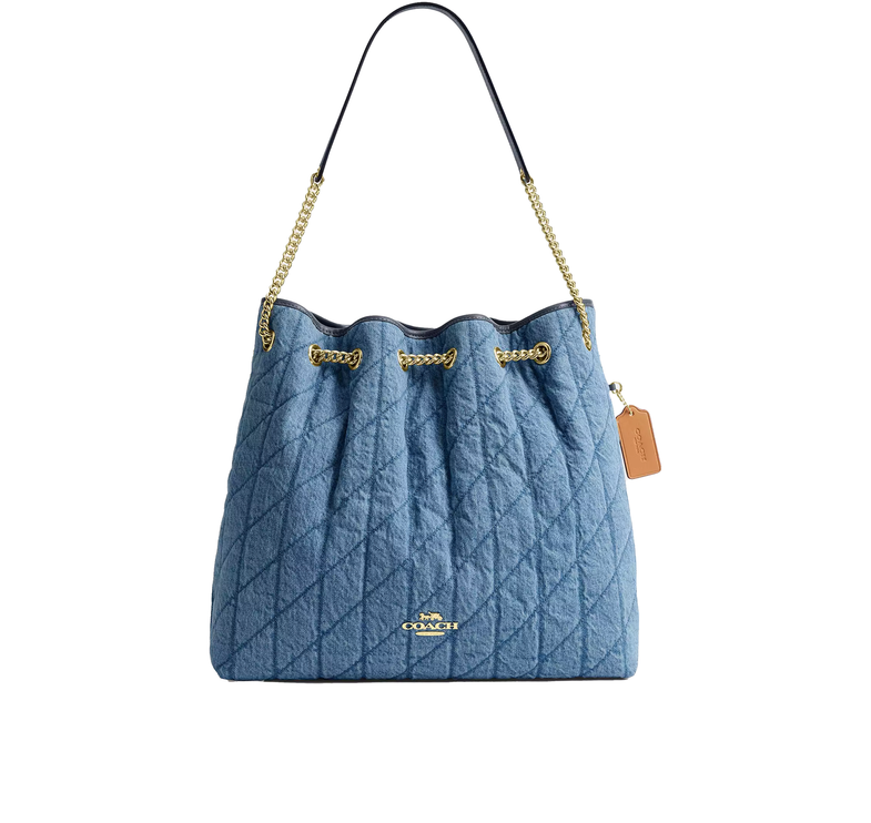 Coach Women's Evelyn Large Shoulder Bag In Regenerative Cotton With Quilting Gold/Indigo