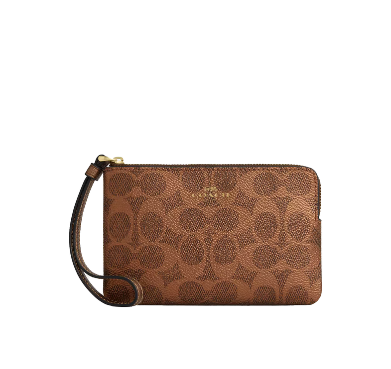 Coach Women's Corner Zip Wristlet In Signature Canvas Gold/Brown/Copper