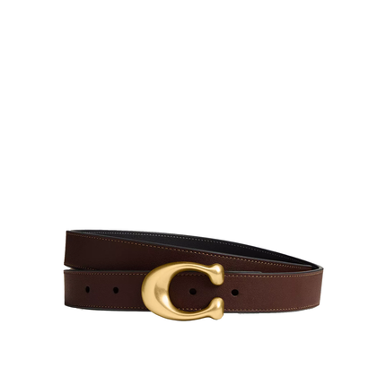 Coach Women's Sculpted C Buckle Reversible Belt, 25 Mm Brass/Maple Black