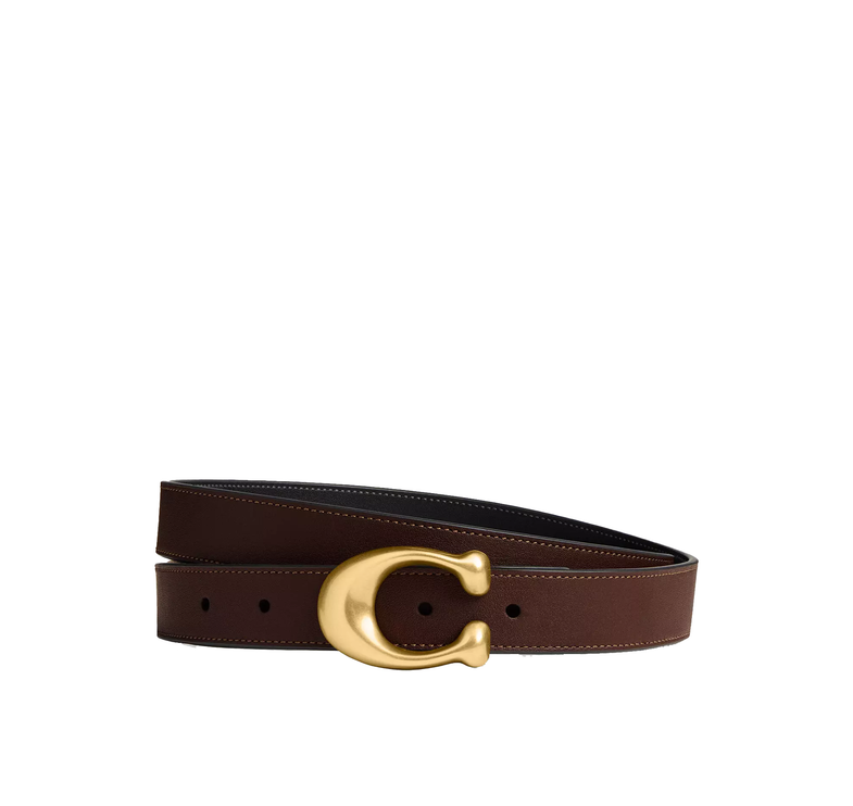Coach Women's Sculpted C Buckle Reversible Belt, 25 Mm Brass/Maple Black