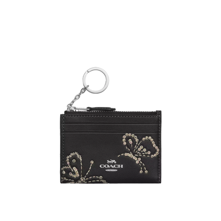 Coach Women's Mini Skinny Id Case With Butterfly Print Black/Silver