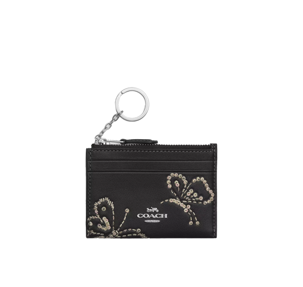 Coach Women's Mini Skinny Id Case With Butterfly Print Black/Silver