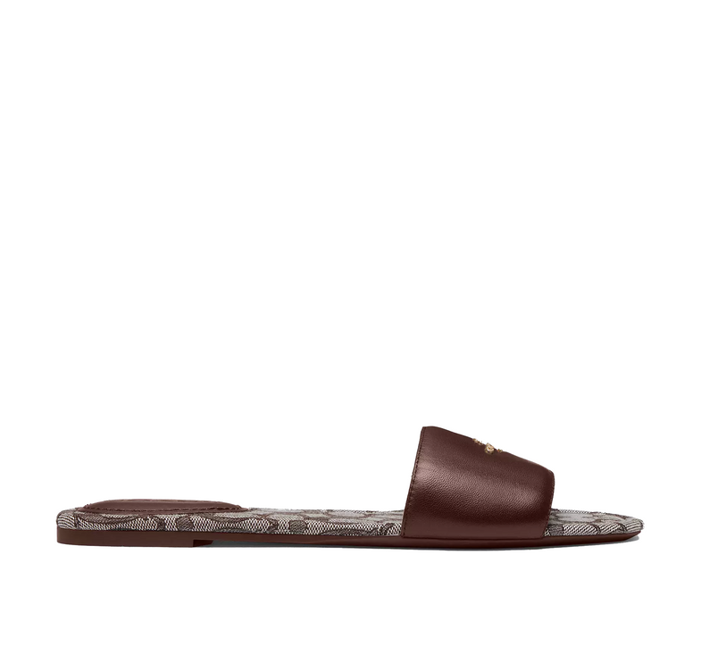 Coach Women's Slide Sandal In Signature Jacquard Oak/Maple