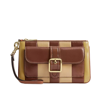 Coach Women's Ashton Wristlet With Striped Patchwork Gold/Redwood Multi