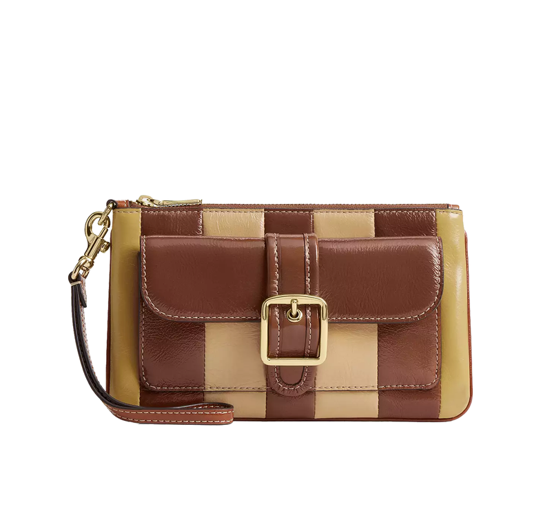 Coach Women's Ashton Wristlet With Striped Patchwork Gold/Redwood Multi