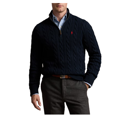 Polo Ralph Lauren Men's Cable-Knit Cotton Quarter-Zip Sweater Hunter Navy